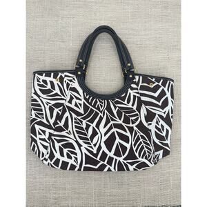 Talbots Tote, Purse, Leaf Design Textured Cotton Canvas, Leather‎ Handle